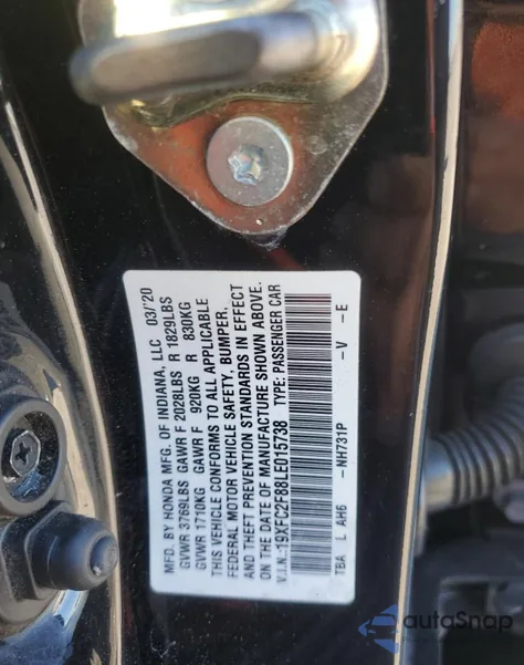 2020 Honda Civic Sport from USA, damaged, VIN 19XFC2F88LE015738